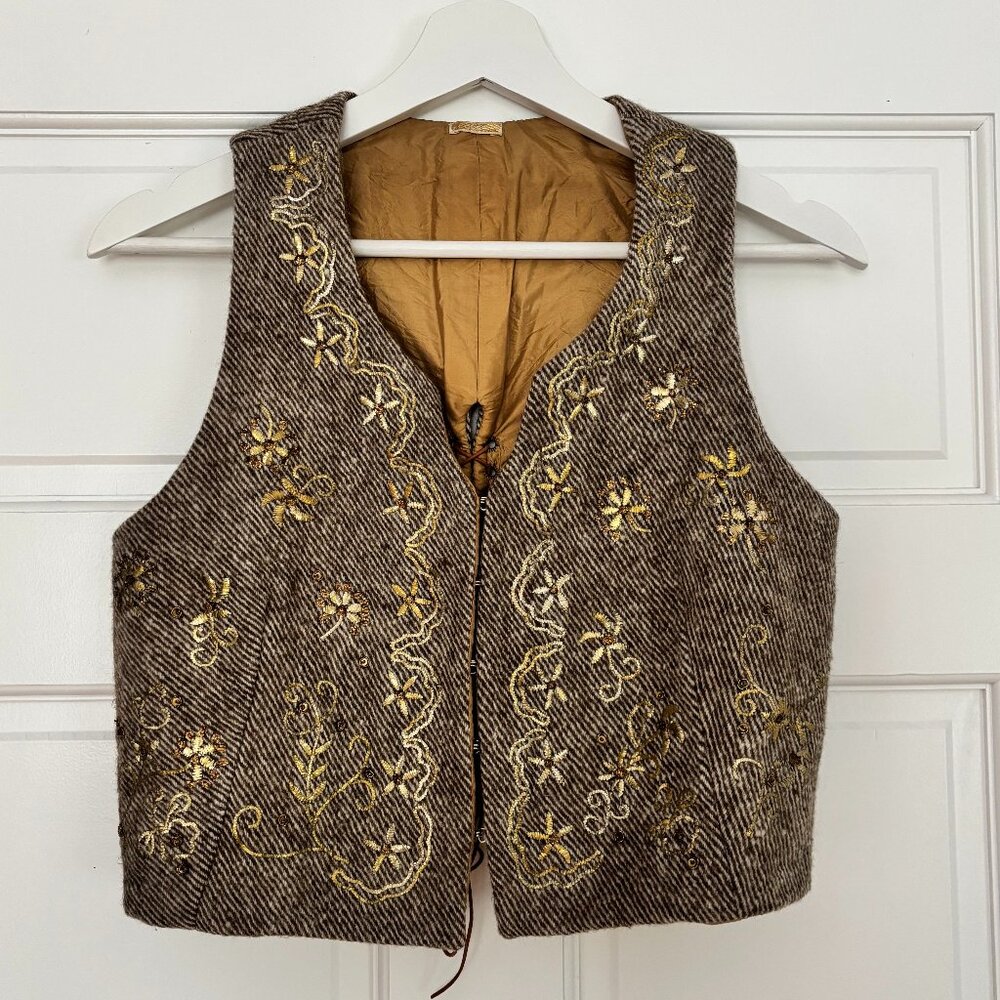 DOSA Christina Kim Tweed Wool Vest Embroidered Lagenlook Art To Wear Size 1 Smal